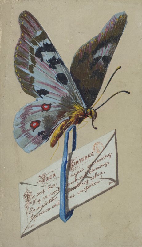Kartka urodzinowa (chromolitho) autorstwa English School