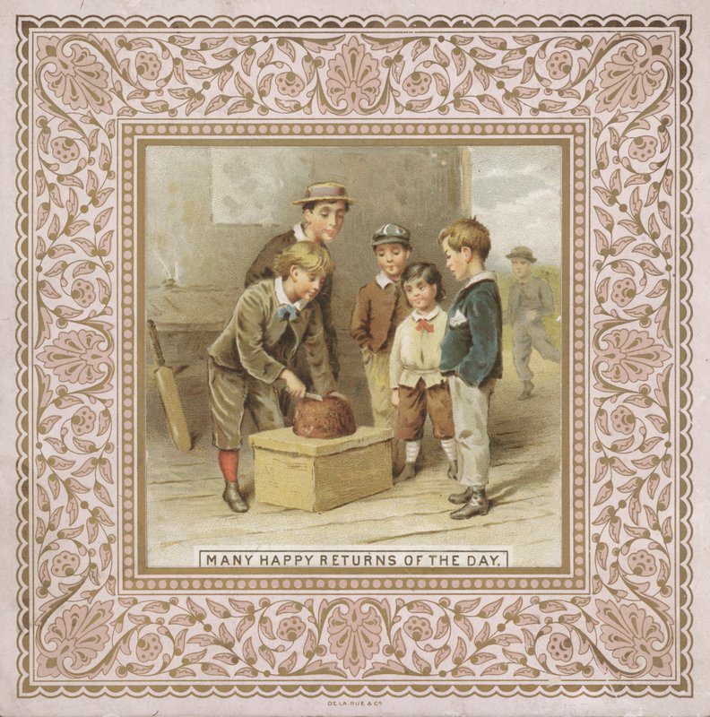 Kartka urodzinowa (chromolitho) autorstwa English School