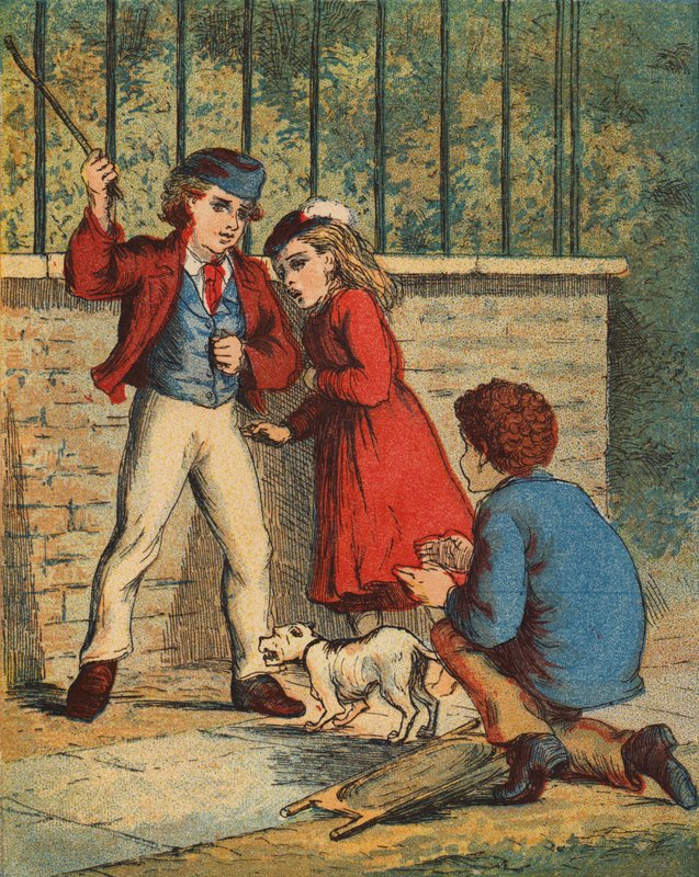 "Ugryź go, warcz" (kolorowa litografia) autorstwa English School