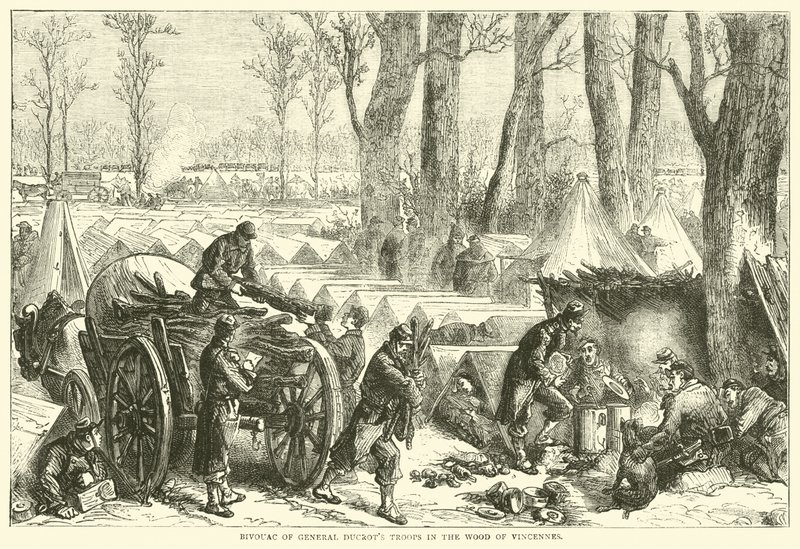 Biwak wojsk generała Ducrots w lesie Vincennes, październik 1870 autorstwa English School