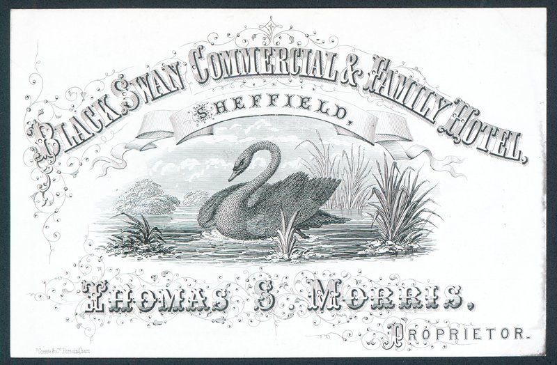 Black Swan Commercial & Family Hotel, Sheffield, karta handlowa autorstwa English School