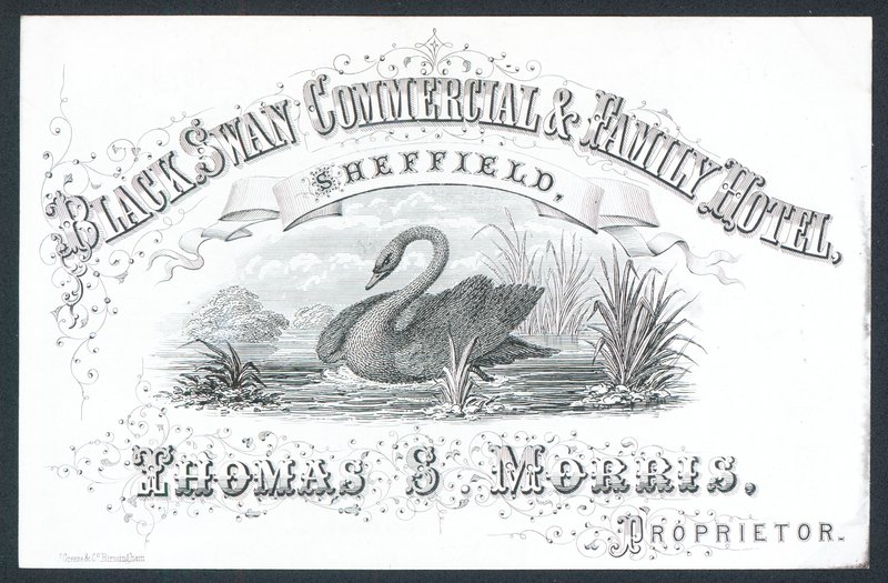 Black Swan Commercial & Family Hotel, Sheffield, karta handlowa autorstwa English School