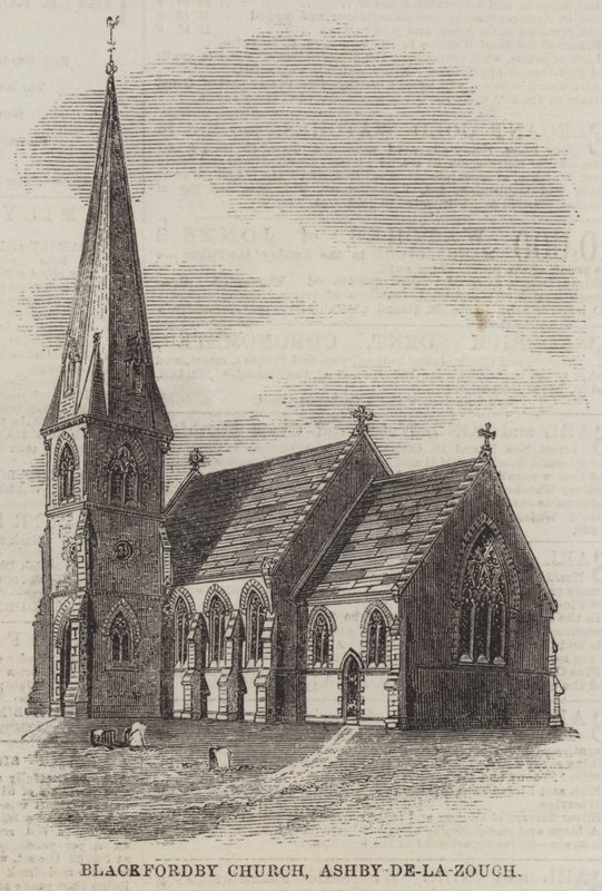 Kościół Blackfordby, Ashby-de-la-Zouch (grawerowanie) autorstwa English School