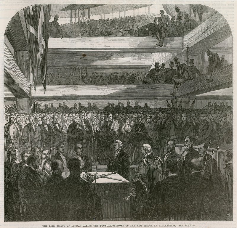 Most Blackfriars. Ceremonia wmurowania kamienia węgielnego, 20 lipca 1865 r autorstwa English School