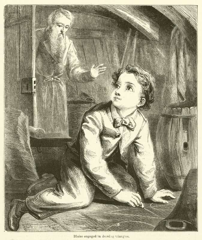 Blaise zajęty rysowaniem trójkątów (grawerowanie) autorstwa English School