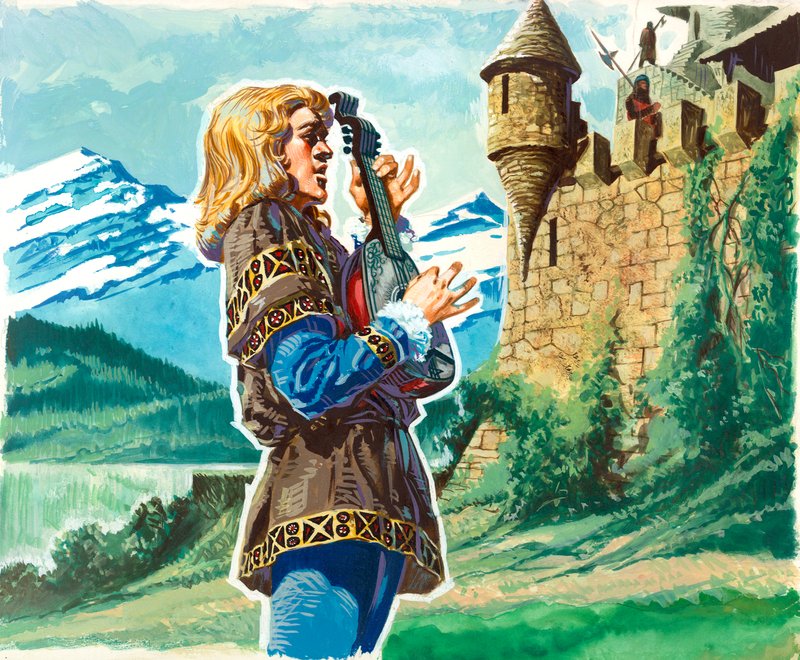 Blondel w więzieniu Richarda autorstwa English School