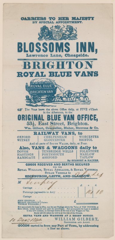 Blossoms Inn, Lawrence Lane, Cheapside, Bill autorstwa English School