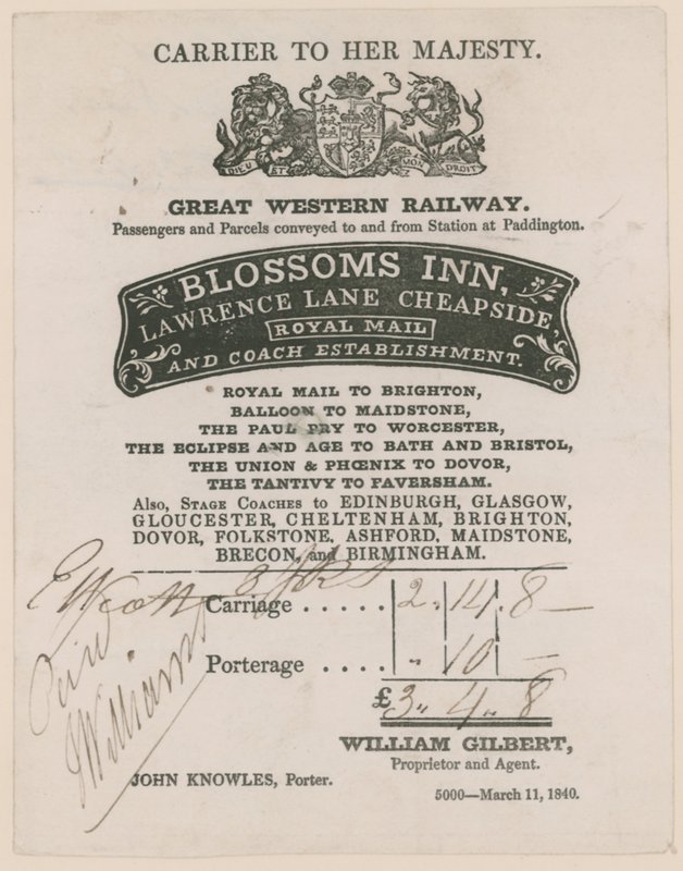 Blossoms Inn, Lawrence Lane, Cheapside, Bill autorstwa English School