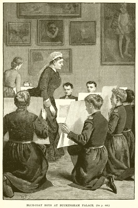 Chłopcy w niebieskich płaszczach w Pałacu Buckingham autorstwa English School
