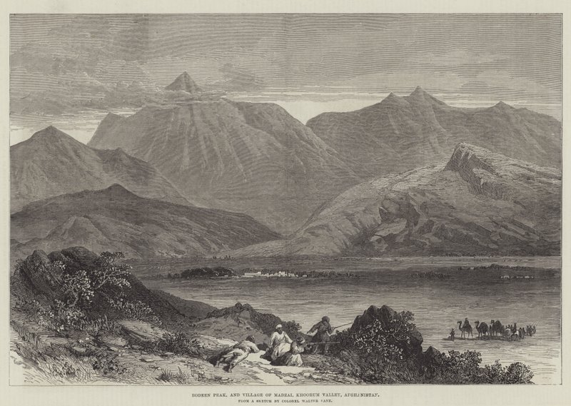 Bodeen Peak i wioska Madzai, dolina Khoorum, Afganistan (rycina) autorstwa English School