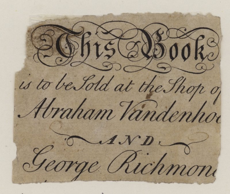 Księgarze, Abraham Vandenhoeck i George Richmond, karta handlowa autorstwa English School