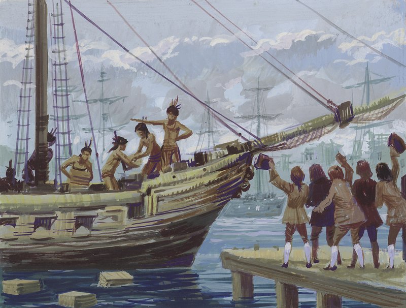 Boston Tea Party (gwasz na papierze) autorstwa English School