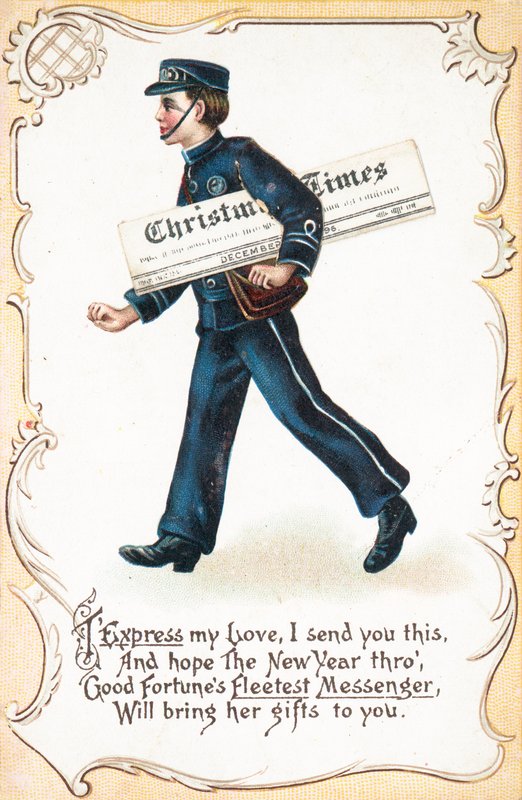 Dostawa chłopca Christmas Times Gazeta, Kartka bożonarodzeniowa autorstwa English School
