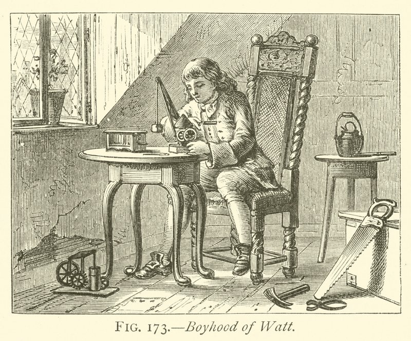 Boyhood of Watt (grawerowanie) autorstwa English School