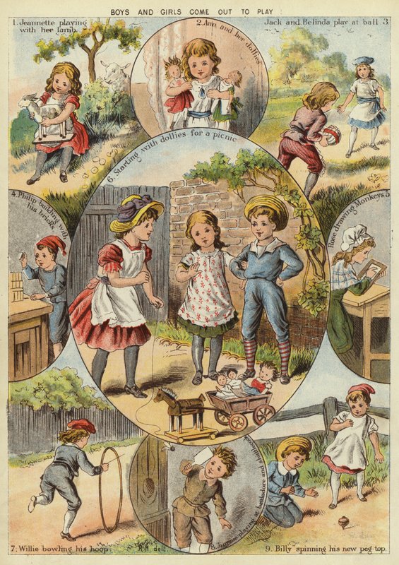 Chłopcy i dziewczęta wychodzą się bawić (chromolitho) autorstwa English School