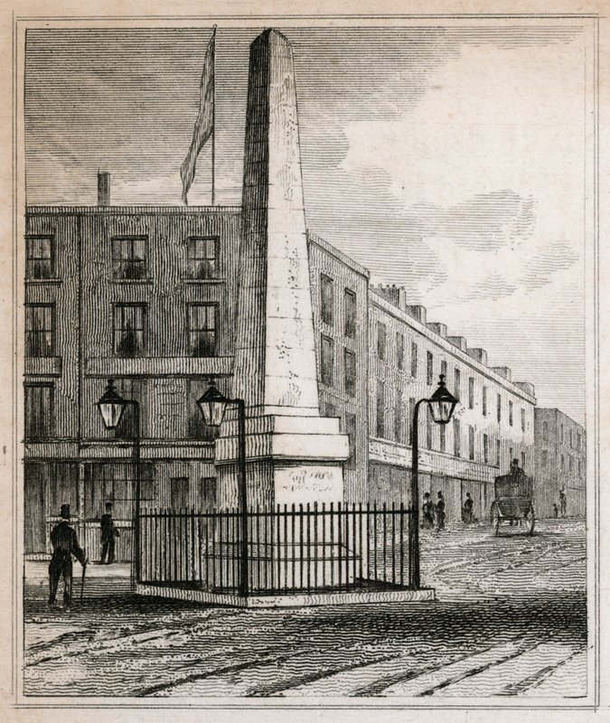 Mosiężny obelisk Crosbys autorstwa English School