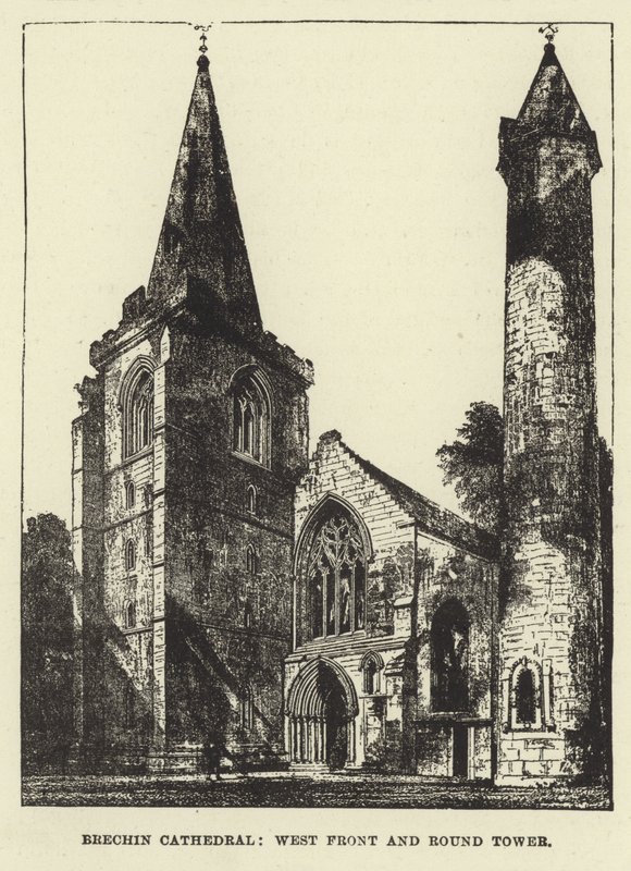 Katedra w Brechin, front zachodni i okrągła wieża autorstwa English School