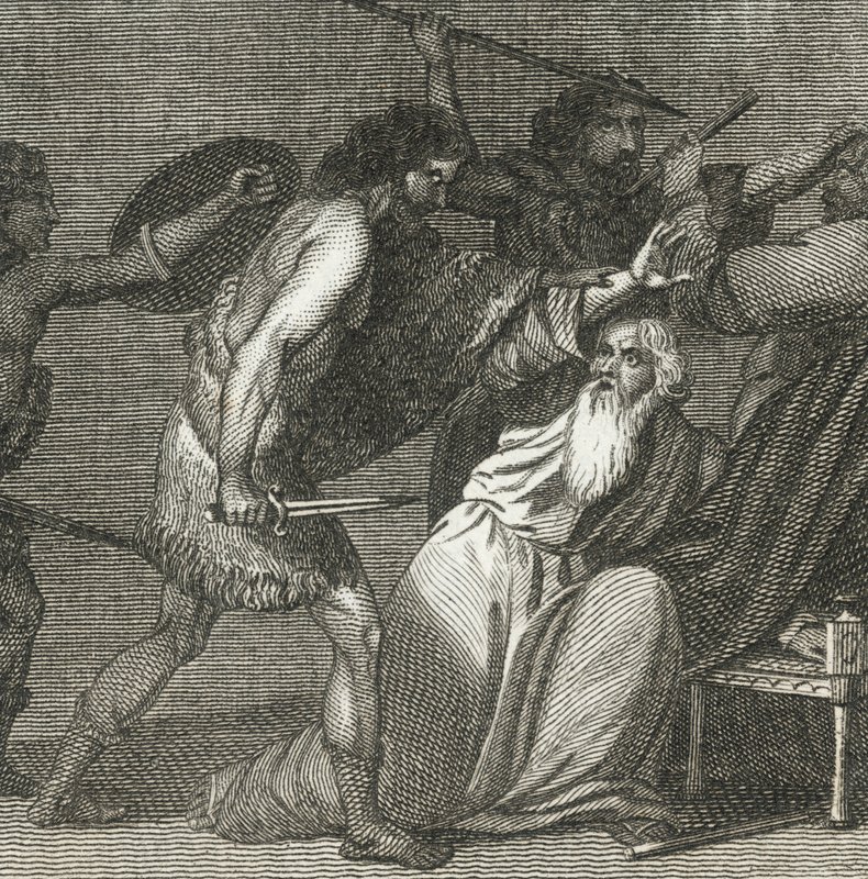 Brennus i jego żołnierze zabijający czcigodnych mężów (rycina) autorstwa English School