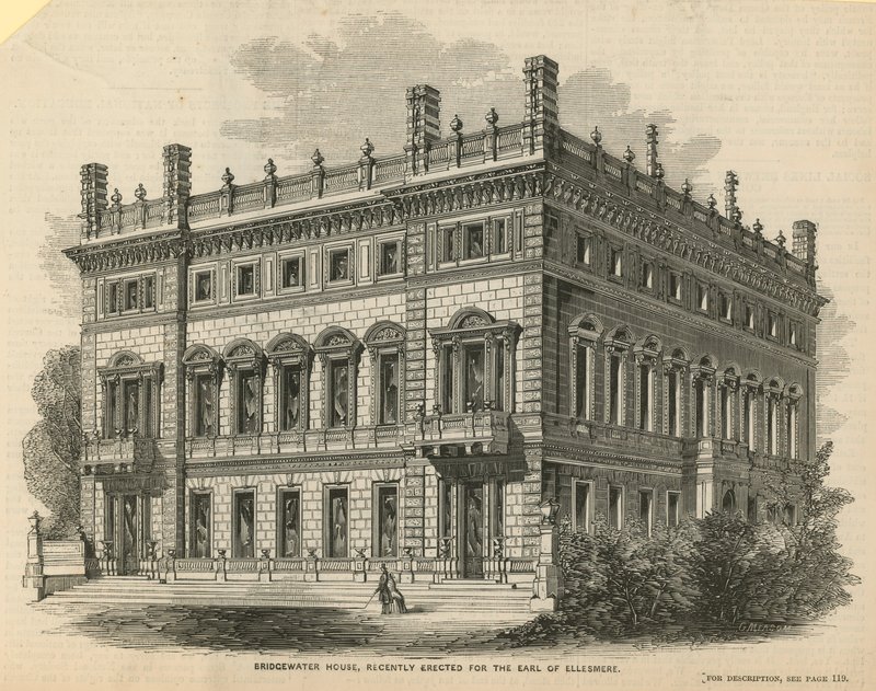 Bridgewater House, niedawno wzniesiony dla hrabiego Ellesmere autorstwa English School