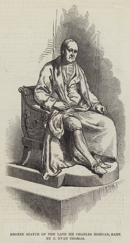 Posąg z brązu zmarłego Sir Charlesa Morgana, Baroneta autorstwa J Evan Thomas (rycina) autorstwa English School