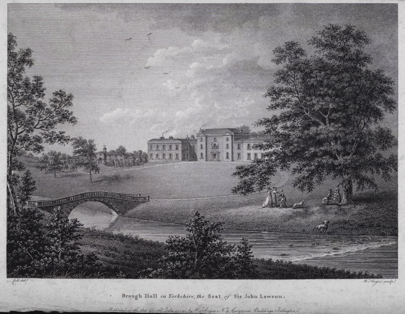 Brough Hall w Yorkshire, siedziba Sir Johna Lawsona (rycina) autorstwa English School