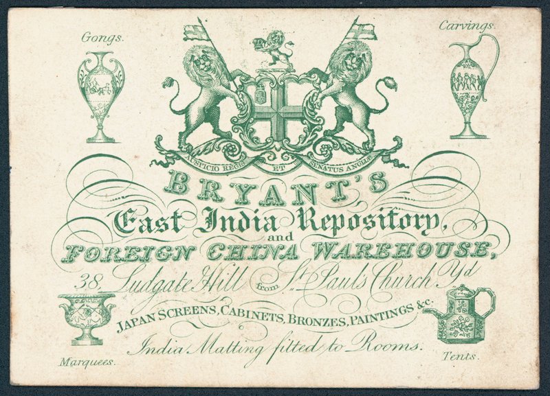 Bryants, East India Repository i zagraniczny magazyn porcelany, karta handlowa autorstwa English School
