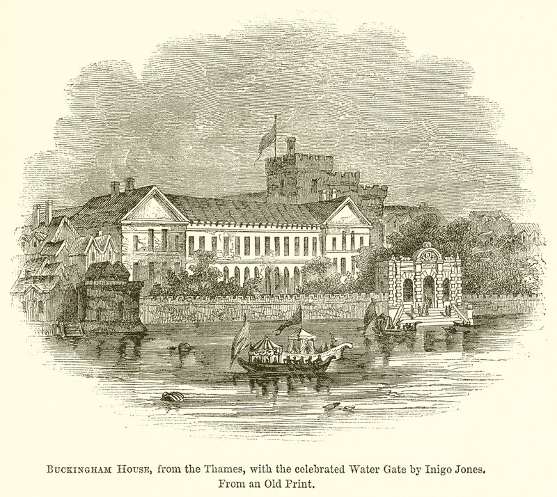 Buckingham House, nad Tamizą, z celebrowaną bramą wodną autorstwa Inigo Jonesa autorstwa English School