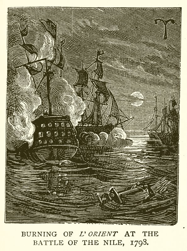 Spalenie LOrientu w bitwie nad Nilem, 1798 autorstwa English School