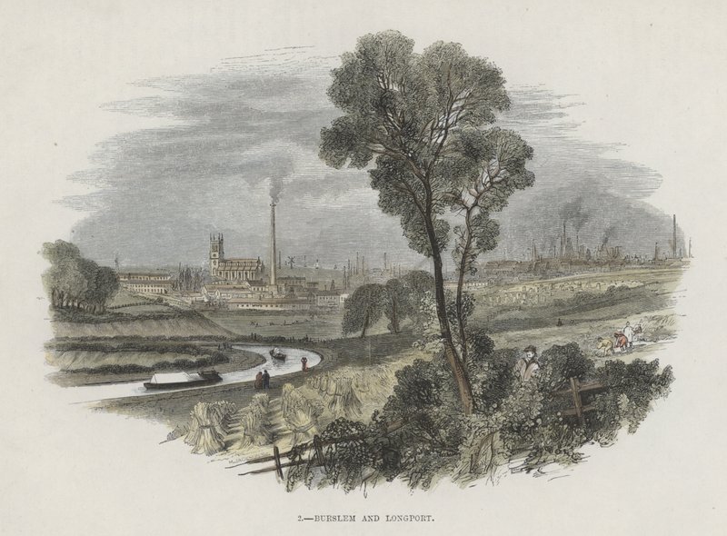 Burslem i Longport, Staffordshire (kolorowy grawerunek) autorstwa English School