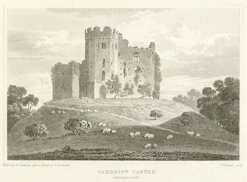 Zamek Caerdiff, Glamorganshire (grafika) autorstwa English School