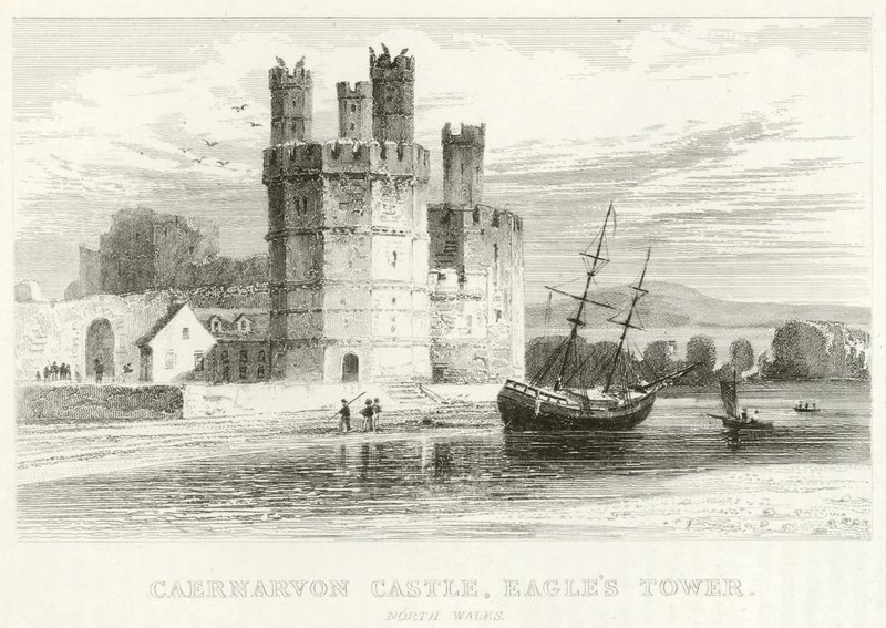 Zamek Caernarvon, Wieża Orła, Północna Walia (rycina) autorstwa English School