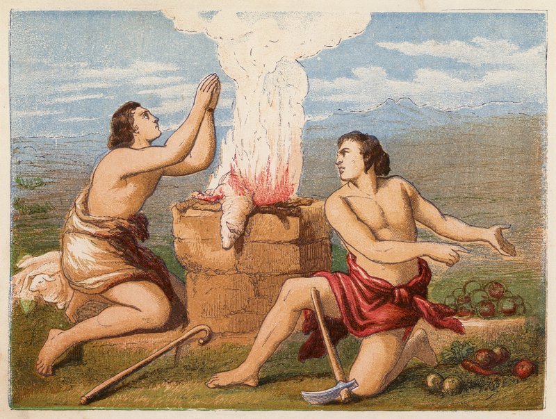 Ofiara Kaina i Abla (kolorowa litografia) autorstwa English School
