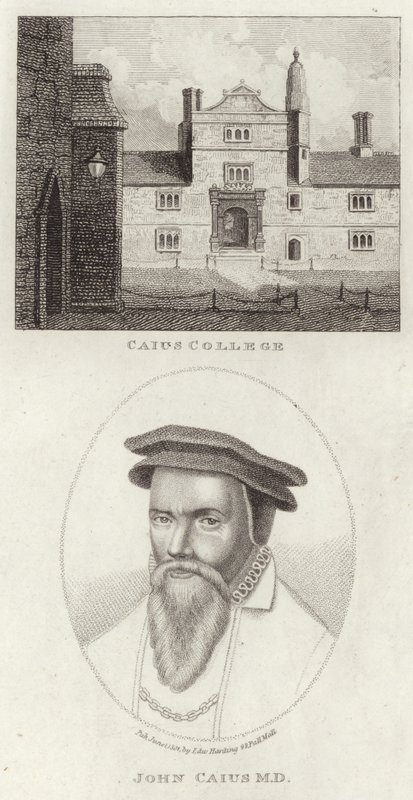 Caius College i portret Jana Caiusa autorstwa English School