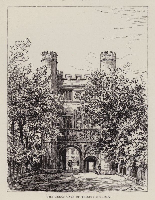 Cambridge: Wielka Brama Trinity College (akwaforta) autorstwa English School