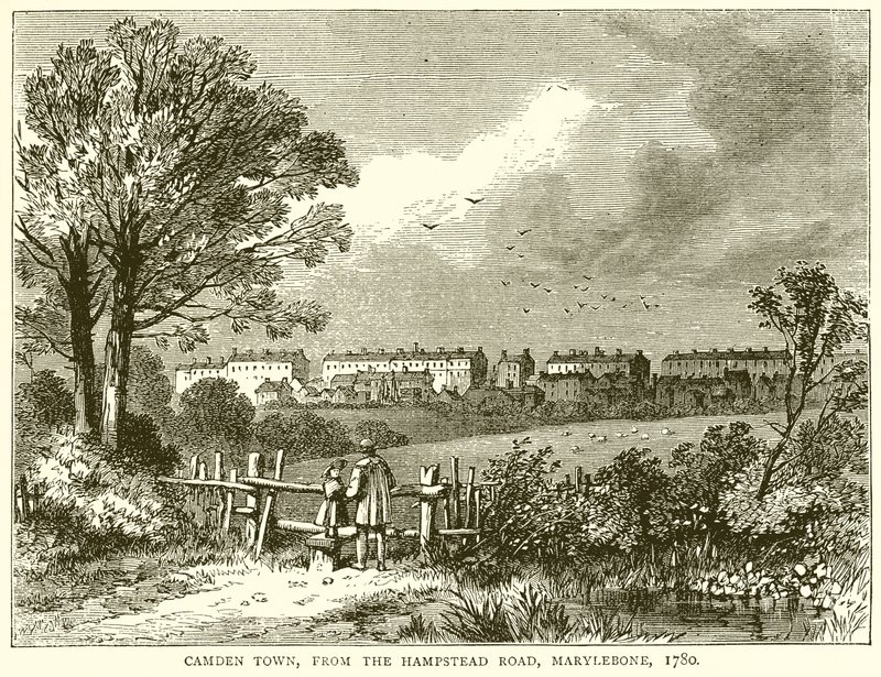 Camden Town, od Hampstead Road, Marylebone, 1780 autorstwa English School