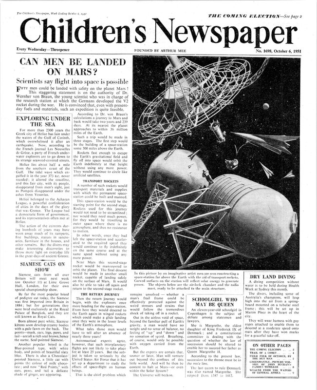 Czy człowiek może wylądować na Marsie, pierwsza strona "Gazety Dziecięcej", październik 1951 (papier gazetowy) autorstwa English School