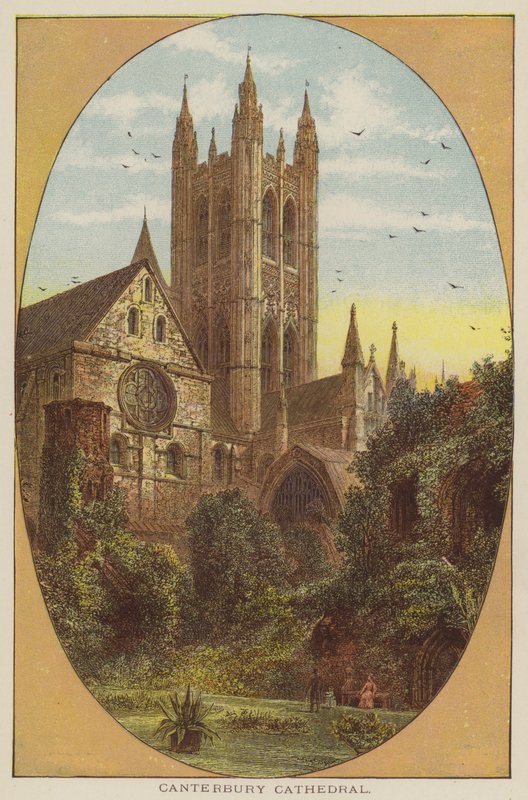 Katedra w Canterbury (kolorowy grawerunek) autorstwa English School