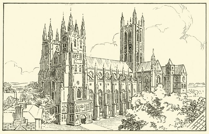 Katedra w Canterbury (atrament na papierze) autorstwa English School
