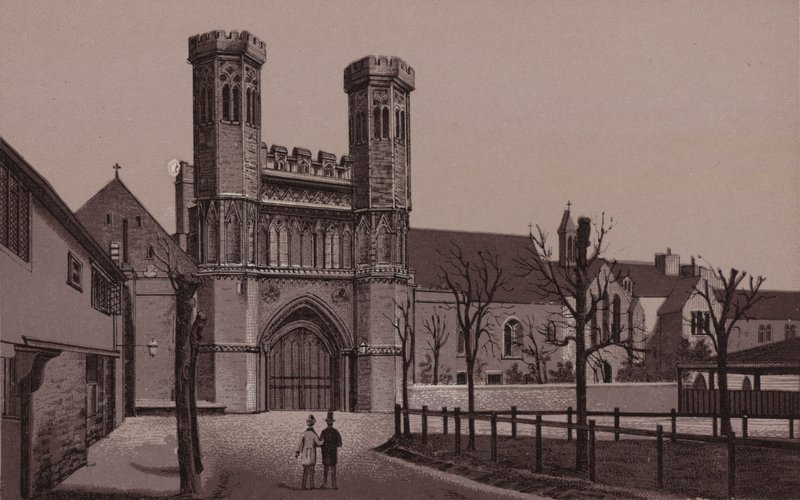Canterbury: Brama św. Augustyna i Kolegium Misyjne (lito) autorstwa English School