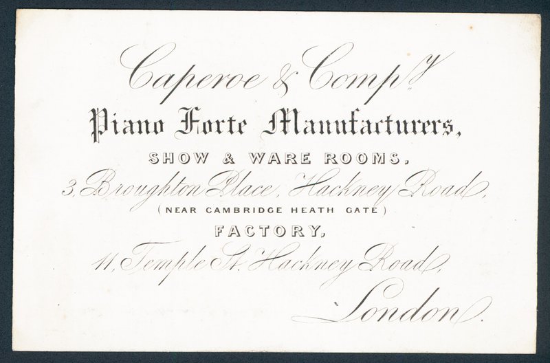 Caperoe & Company, producenci fortepianów forte, karta handlowa autorstwa English School