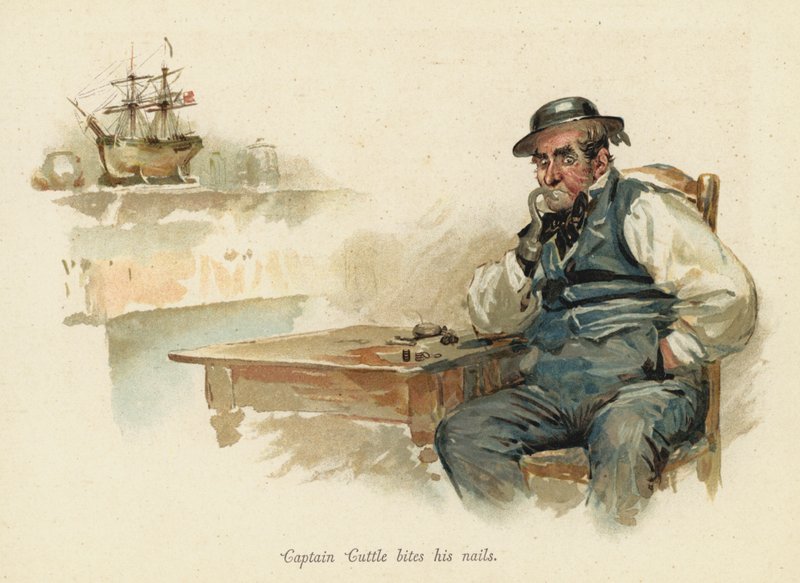 Kapitan Cuttle obgryza paznokcie (chromolitho) autorstwa English School