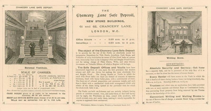 Karta reklamująca sejf na Chancery Lane, 61-62 Chancery Lane, Londyn autorstwa English School