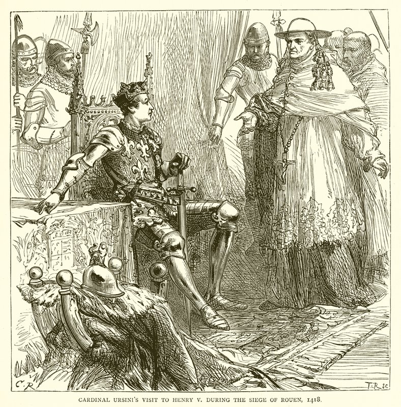 Wizyta kardynała Ursinisa u Henryka V podczas oblężenia Rouen, 1418 autorstwa English School