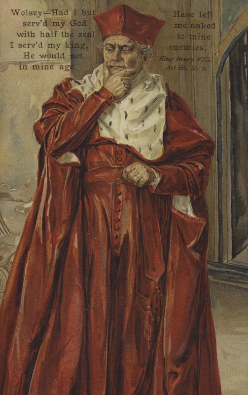 Kardynał Wolsey, z króla Henryka VIII Szekspira (kolor lito) autorstwa English School