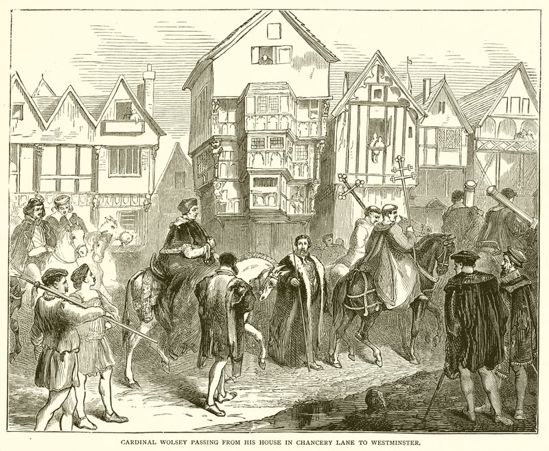 Kardynał Wolsey przechodzący ze swojego domu przy Chancery Lane do Westminster autorstwa English School