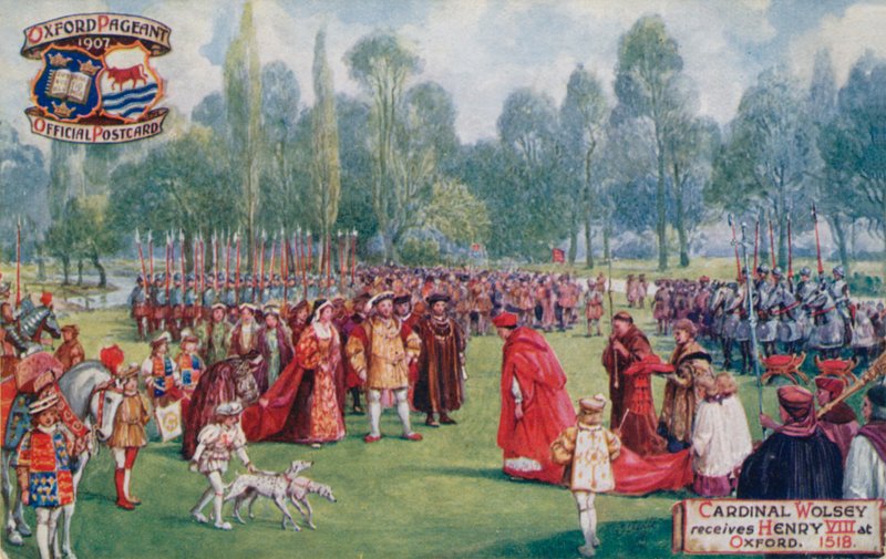 Kardynał Wolsey przyjmuje Henryka VIII w Oksfordzie, 1518 autorstwa English School
