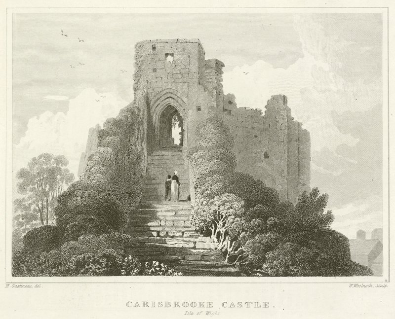 Zamek Carisbrooke, Isle of Wight (grawerowanie) autorstwa English School