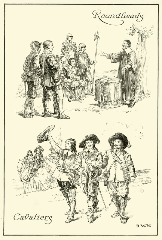Cavaliers i Roundheads (tusz na papierze) autorstwa English School
