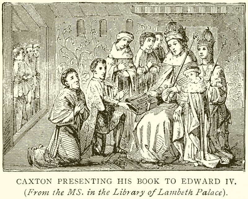 Caxton przedstawia swoją książkę Edwardowi IV autorstwa English School