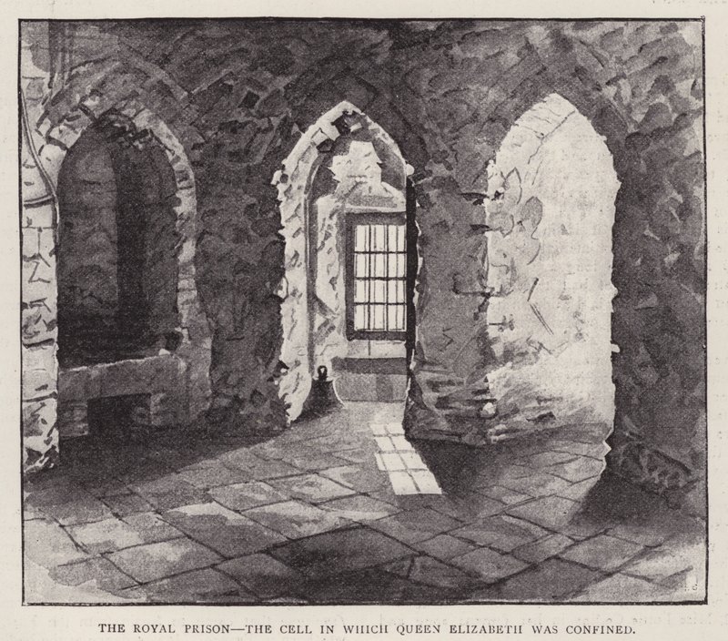 Cela w Tower of London, w której w 1554 r. była więziona przyszła królowa Elżbieta I za panowania jej przyrodniej siostry Marii I (lito) autorstwa English School